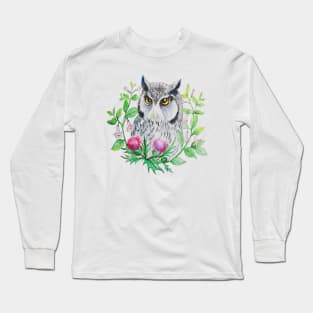 Owl and the Thristle flower Long Sleeve T-Shirt